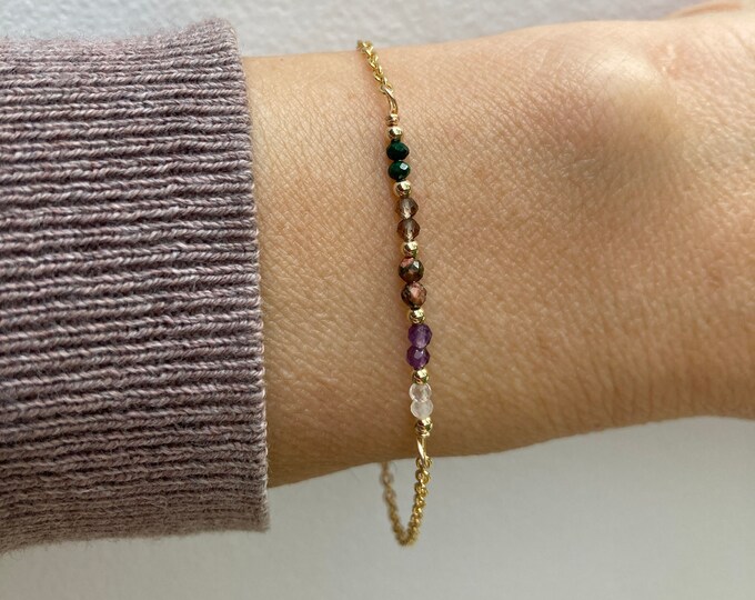 Crystal healing bracelet. Self love/ block negativity. Malachite, smoky quartz, unakite, amethyst, rose quartz.  Gold filled/sterling silver