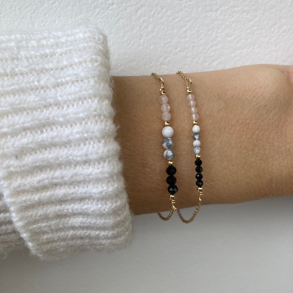 Black tourmaline, howlite and rose quartz bracelet. Howlite bracelet Dainty gemstone bracelet.  Emotional healing,  empath protection,