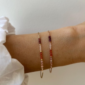 Garnet, Rose Quartz, Carnelian Bracelet, Gold Filled, sterling silver Gemstone Jewelry. Stainless steel