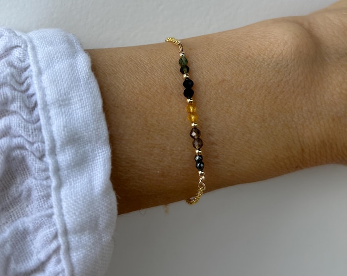 Empath protection bracelet, Block negativity. Green/black tourmaline, smoky quartz, citrine, hematite.  Gold filled, sterling silver