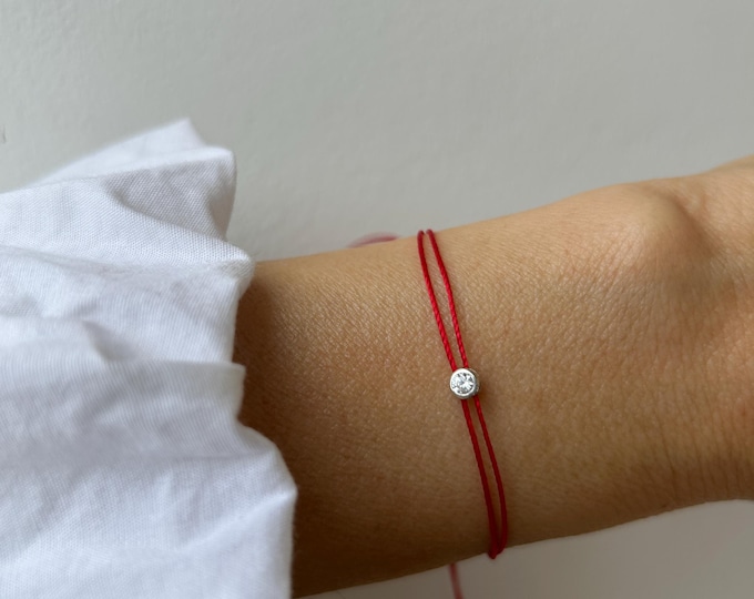 Sterling Silver CZ Charm Red String Bracelet – Adjustable Friendship Band. 23 colours.