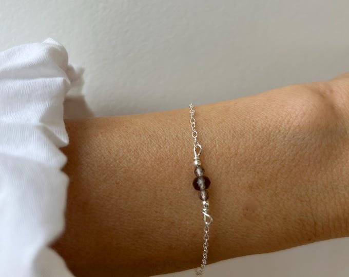 Dainty Smoky Quartz Bracelet: Gemstone Chain, Gold Filled, sterling silver, stainless steel
