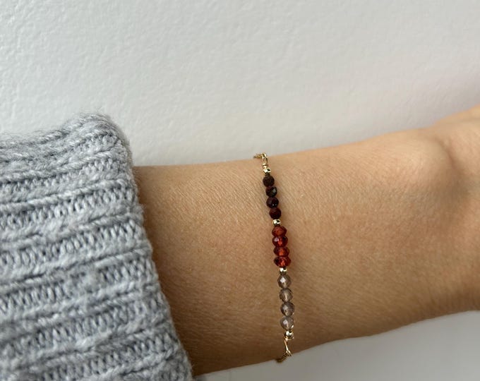 Bloodstone, garnet and smoky quartz bracelet.  Gold filled/sterling silver gemstone bracelet. Protection, grounding, block negativity.