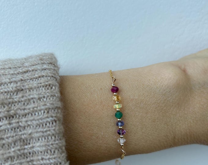 7 chakra bracelet. Real stone 7 chakra. Dainty 7 chakra bracelet. Alternative 7 chakra gemstones. Gold filled/sterling silver