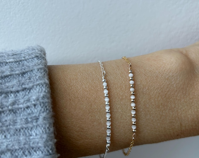 Selenite bracelet. Dainty beaded selenite  bracelet.  Gold , silver rose gold chain.