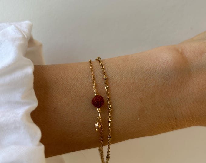 Rudraksha Seed Bracelet, 5 mukhi.  Spiritual Jewelry. Stainless steel chain