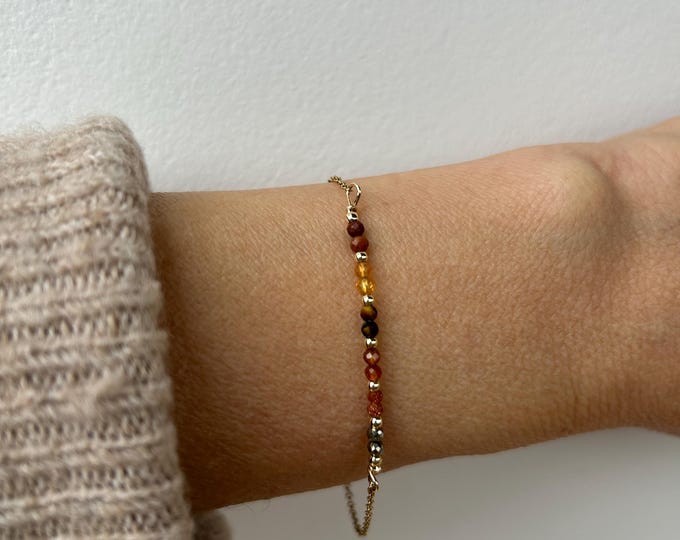 Abundance Positivity Bracelet, Pyrite, Garnet, Citrine, Jasper, Gold Stone, gold filled, sterling silver, stainless steel.