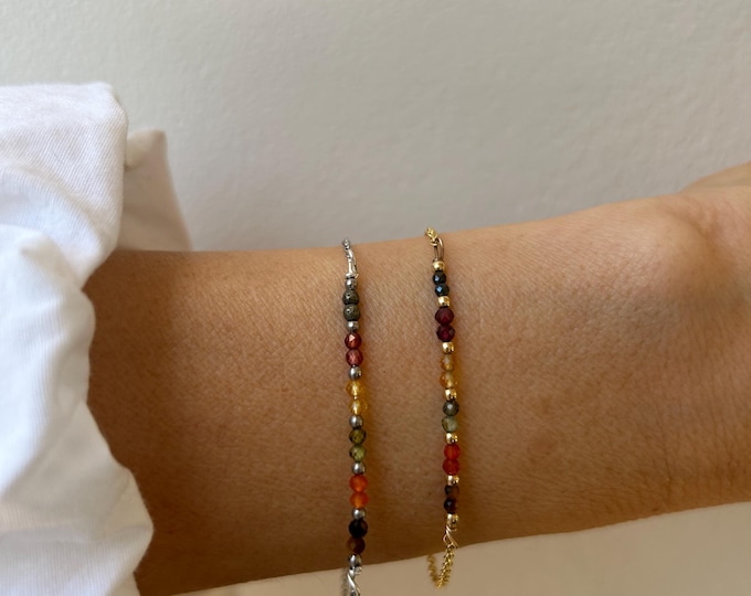 Abundance Gemstone Bracelet: Tiger's Eye, Jade, Carnelian, Pyrite, gold, silver, rose gold chain