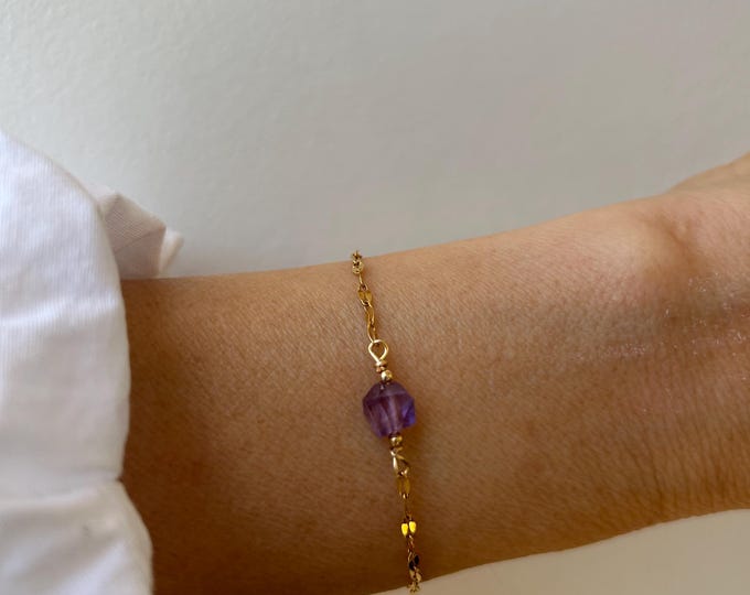 Amethyst  crystal  bracelet, February Birthstone, Gold, Silver, Rose Gold stainless steel Chain