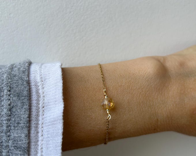 Citrine crystal chain bracelet: November Birthstone, gold , silver, rose gold chain.