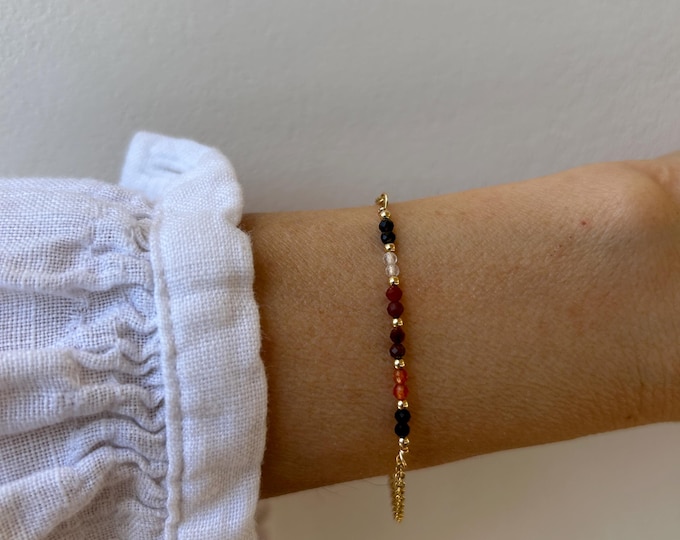 Gemstone Protection Bracelet: Black Tourmaline, Carnelian, Tiger's Eye, Red Jasper, Moonstone, Obsidian