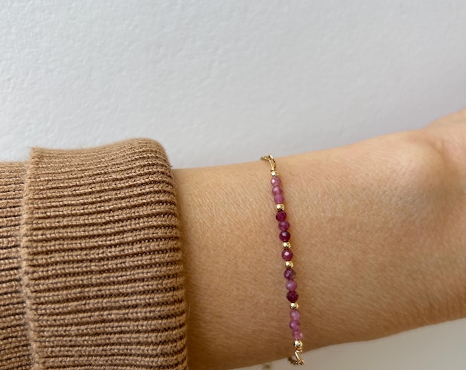 Pink Tourmaline Bracelet. Tourmaline bar bracelet. Gold , silver, rose gold chain. October Birthstone