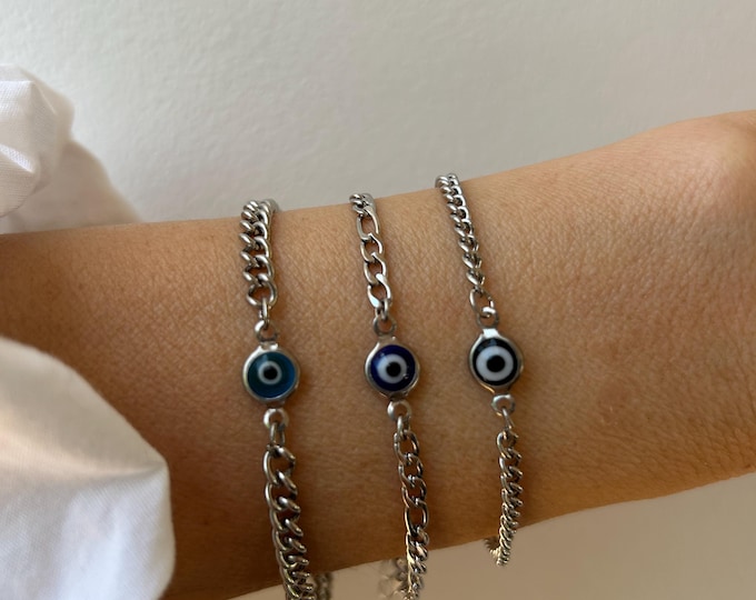 Stainless Steel Evil Eye Bracelet – Protection Jewelry. Unisex