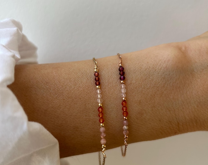 Garnet, Rose Quartz, Carnelian Bracelet, Gold Filled, sterling silver Gemstone Jewelry. Stainless steel