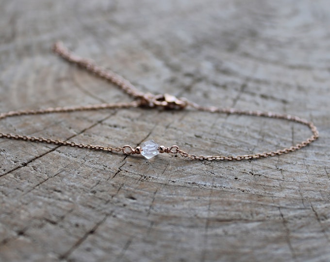 Dainty Herkimer Diamond Anklet, Stainless Steel Chain