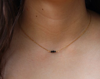 Black tourmaline necklace. Black tourmaline choker.  October birthstone. Empath protection. Gold, silver, rose gold chain