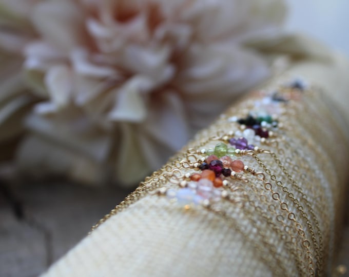 Dainty gemstone bracelet. Birthstone bracelet. Gold, silver, rose gold chain. Black tourmaline, amethyst, aquamarine,pearl,opal(25 options)