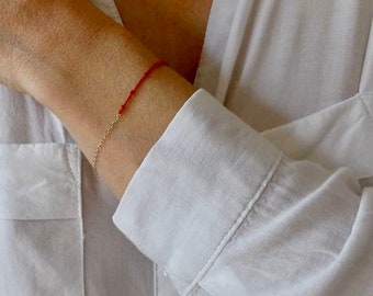 Red Silk String Bracelet with Gold Filled,  Sterling Silver or rose gold chain
