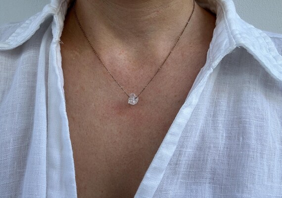 Clear quartz necklace. Raw clear quartz choker. Clear quartz nugget. April birthstone. Healing/block negativity