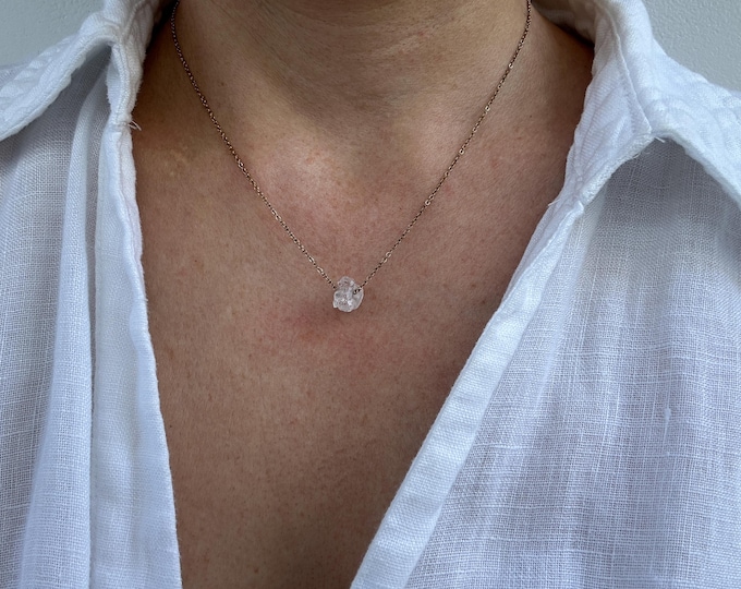 Clear quartz necklace. Raw clear quartz choker. Clear quartz nugget. April birthstone. Healing/block negativity