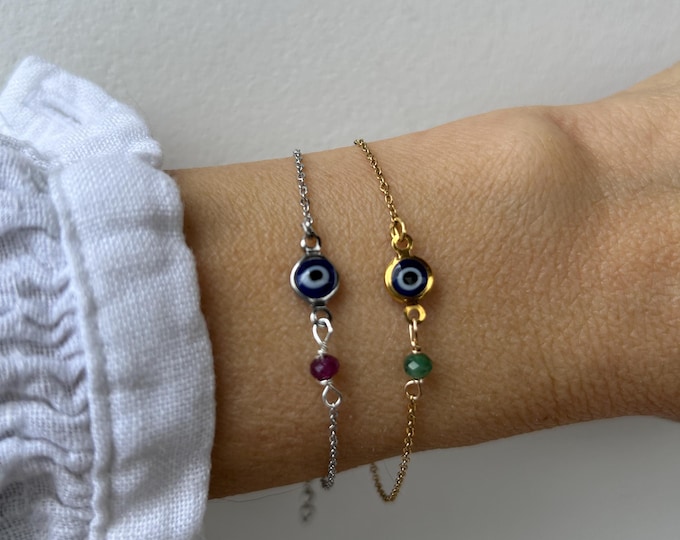 Evil eye and birthstone bracelet . Birthstone bracelet. Evil eye and gemstone bracelet. Stainless steel