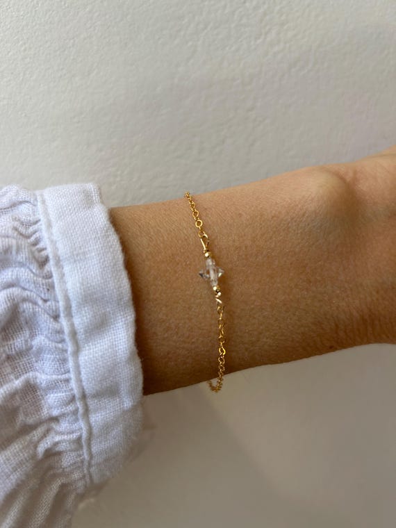 Dainty herkimer diamond bracelet. April birthstone.  Diamond bracelet. Bridal bracelet. Bridesmaid bracelet. Gold, silver, rose gold chain.