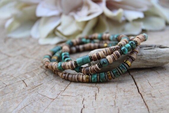 Mens bracelet. Mens gemstone bracelet. African turquoise bracelet. Mens beaded bracelet stack. Mens stretch bracelet.
