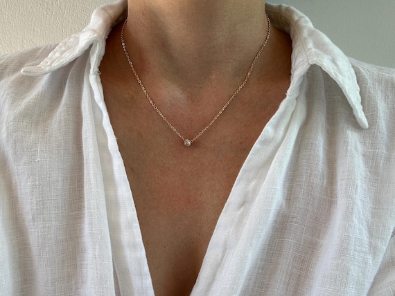 Minimalist chain necklace. Minimal pave diamond necklace.  Layering necklace .24k gold plated  brass chain necklace.