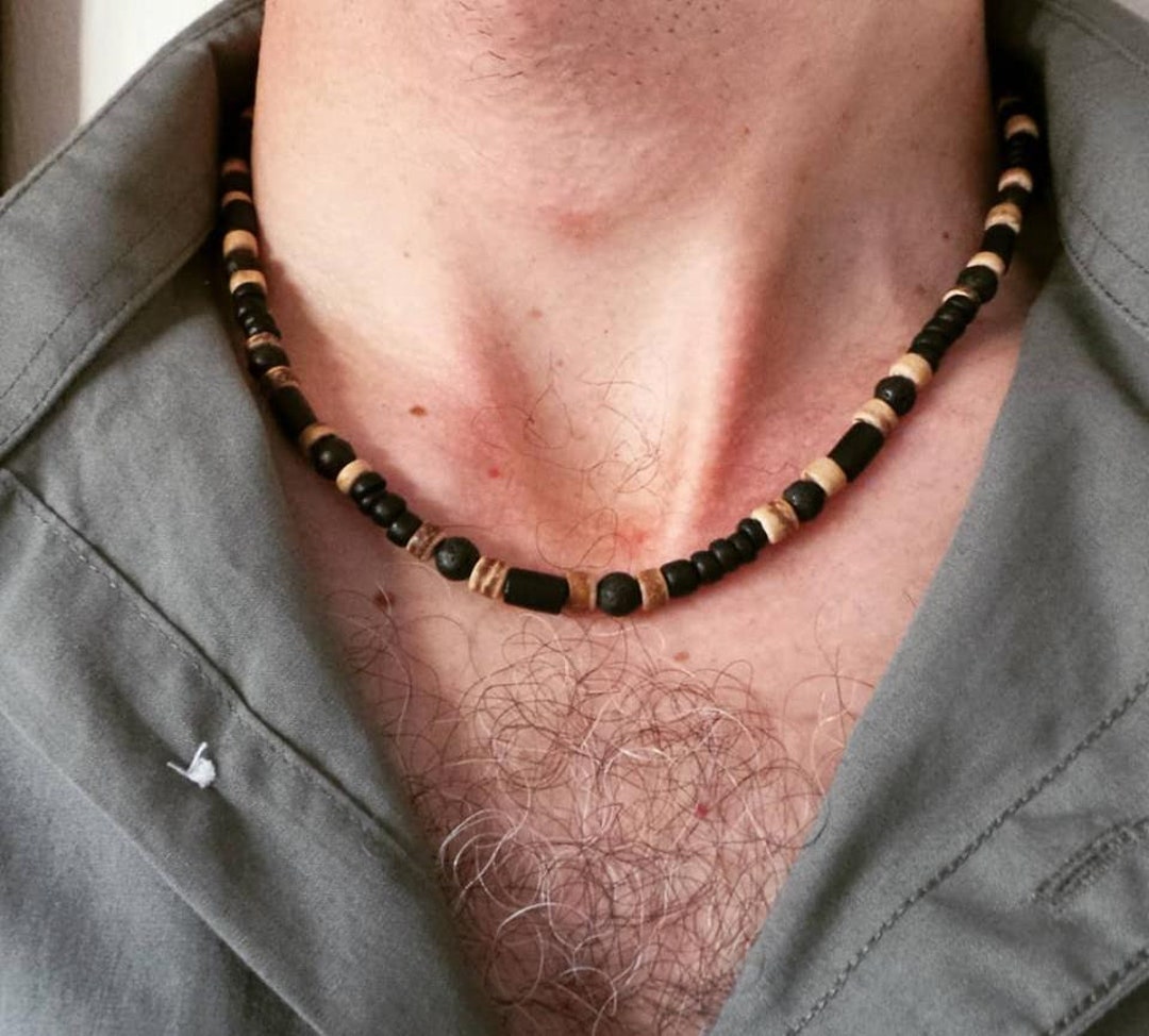 Mens Necklace. Mens Beaded Necklace. Surfer Style Necklace. Etsy