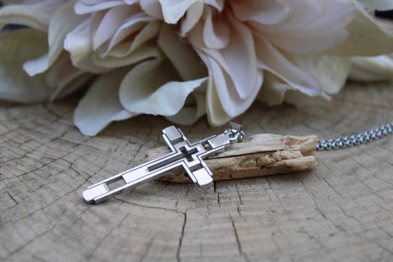 Mens cross necklace. Men's crucifix. Men's stainless steel cross. Cross pendant. Religious jewellery.