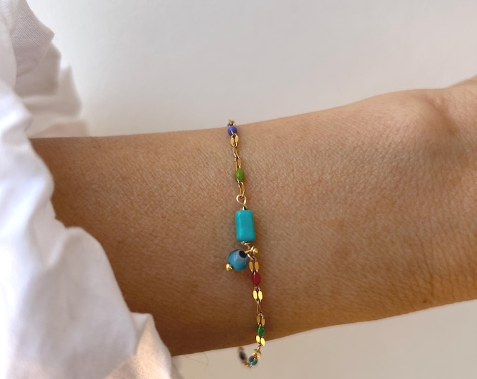 Colourful Evil eye bracelet. Dainty Stainless Steel Protection Bracelet