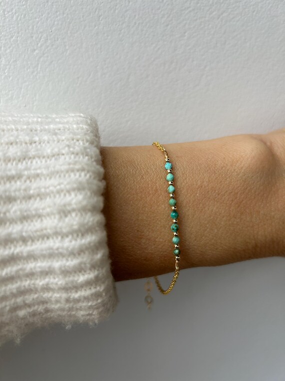 Genuine turquoise bracelet. Beaded turquoise bracelet. Gold filled/sterling silver. December birthstone.
