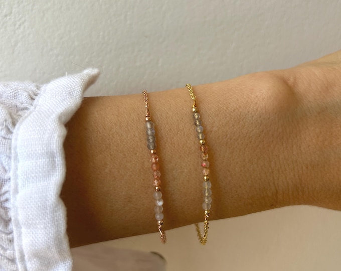 Moonstone Sunstone Labradorite Bracelet, Gold Filled Sterling Silver, stainless steel Gemstone Jewelry