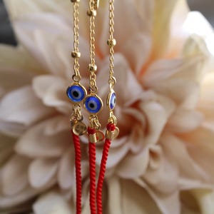 Red String Evil Eye Protection Bracelet, Gold Filled Charm, Adjustable Cord Jewelry image 11