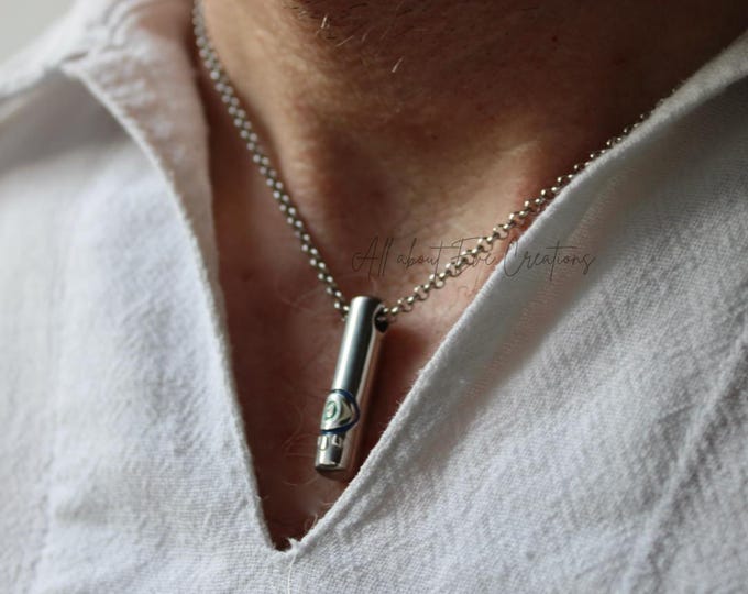 Mens evil eye necklace. Mens stainless steel evil eye necklace. Pendant necklace.