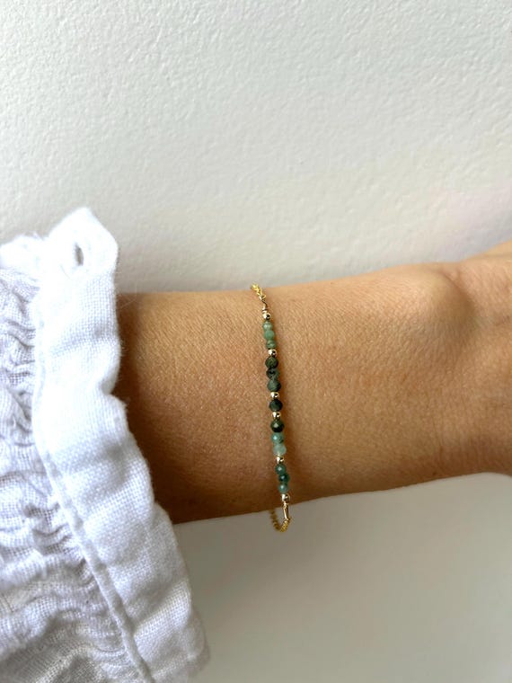 Emerald bracelet. May birthstone. Dainty gemstone bracelet. Gold filled bracelet. Sterling silver bracelet.