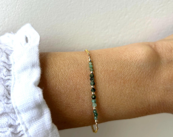 Dainty Emerald Bracelet: May Birthstone, Gold Filled or Sterling Silver