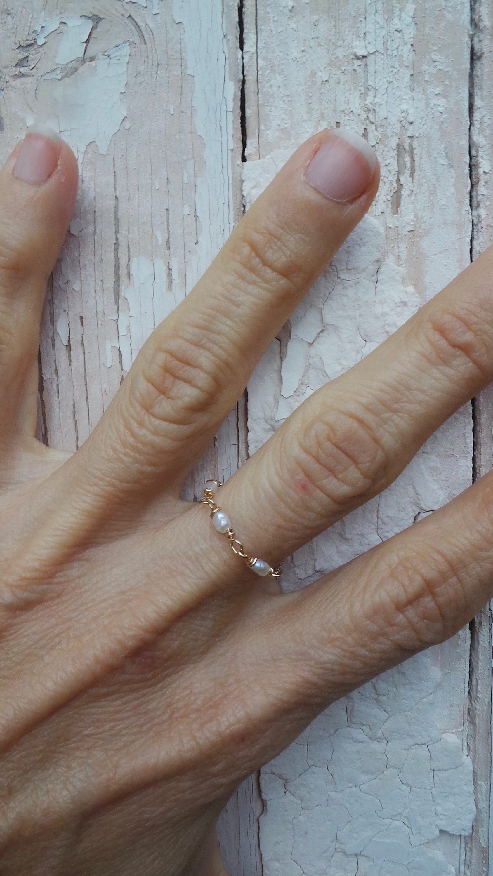 Dainty pearl ring. Freshwater pearl ring. Tiny pearl ring. 14k gold