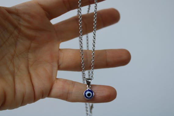 Mens evil eye necklace. Mens stainless steel evil eye necklace. Pendant necklace.