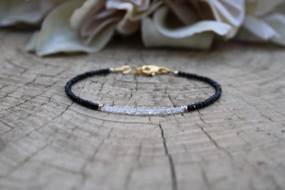 Black Tourmaline and herkimer diamond. Beaded Bracelet: Gold Filled, Sterling Silver, rose gold filled.