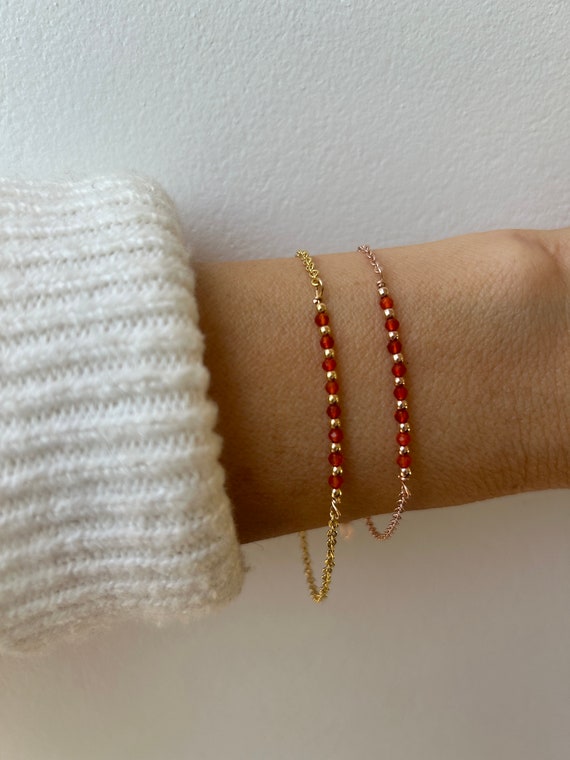 Dainty carnelian bracelet.  Beaded carnelian bracelet.   Gold filled/rose gold filled/sterling silver