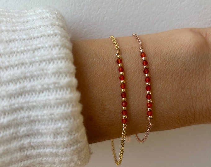 Dainty carnelian bracelet.  Beaded carnelian bracelet.   Gold filled/rose gold filled/sterling silver