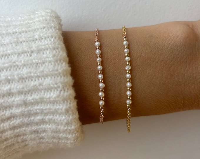 Beaded Pearl Bracelet: Gold Filled Sterling Silver Bridal Jewelry