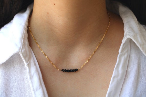 Black tourmaline bar necklace. Gold filled/sterling silver black tourmaline choker . October birthstone. Empath protection.