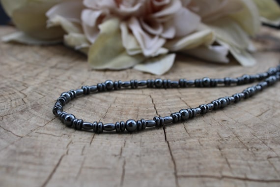 Hematite beadednecklace. Mens beaded stonenecklace. 4mm beads.