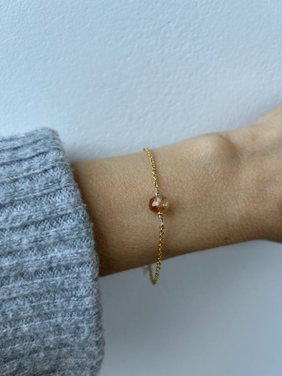 Citrine Nugget Bracelet: November Birthstone, gold , silver, rose gold chain.