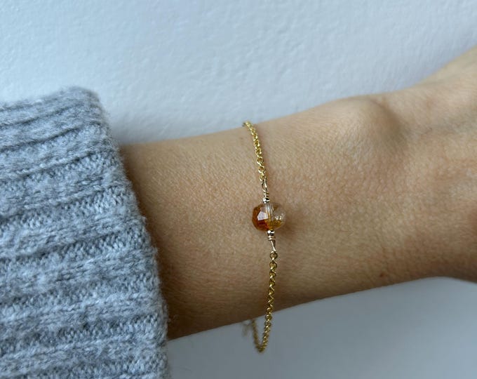 Citrine Nugget Bracelet: November Birthstone, gold , silver, rose gold chain.