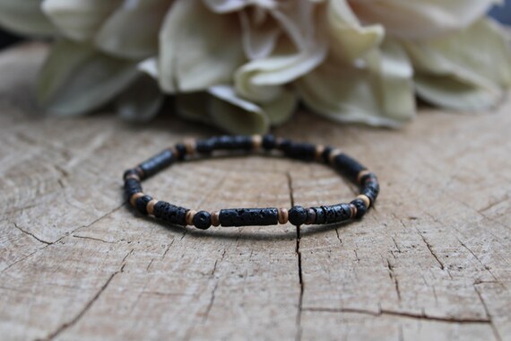 Mens lava rock bracelet. Beaded lava rock bracelet. Bracelet for protection and ground. Slim bracelet. 4mm beads.