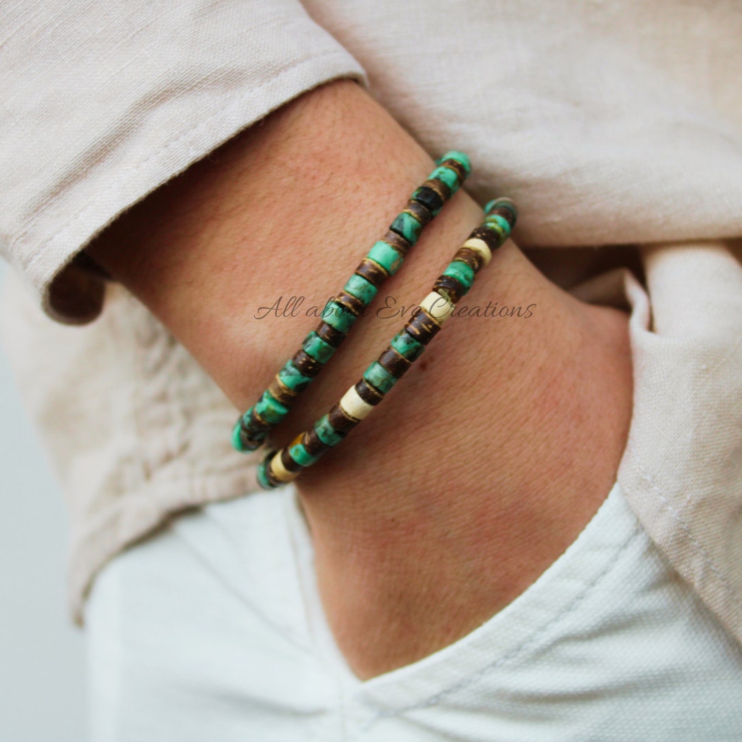 Mens Beaded Bracelet. Mens Surfer Style Bracelet.mens Stretch Bracelet