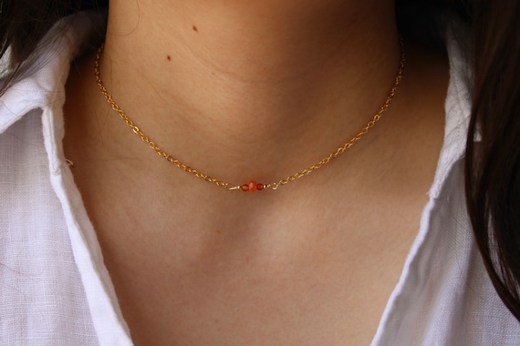 Carnelian necklace.  Carnelian choker . Orange gemstone.  Gold filled, sterling silver